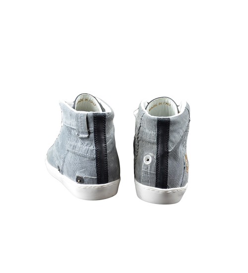 Handmade shoe grey leather and grey fashion material.